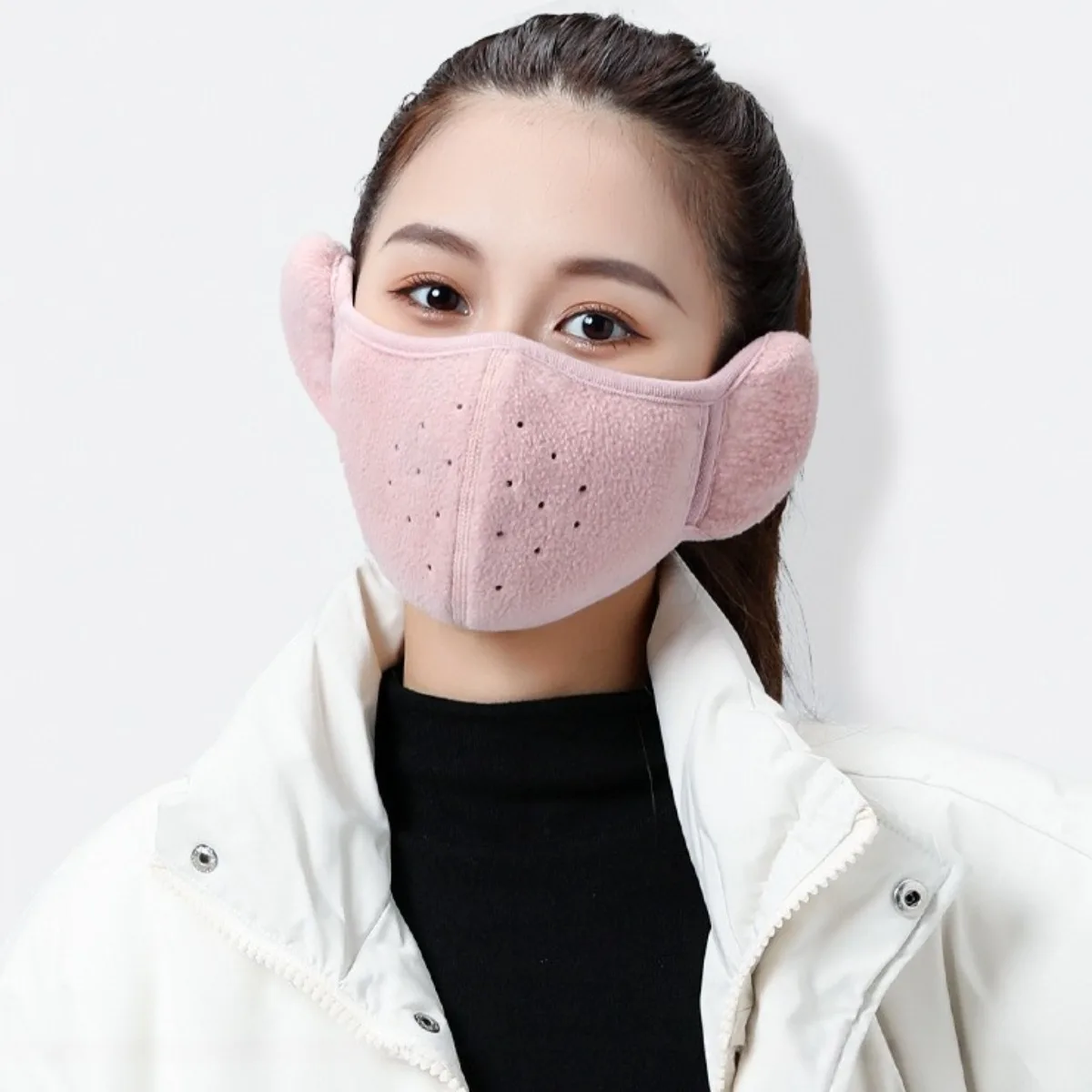 قناع شتوي 2 في 1 مقاوم للرياح مع غطاء للأذنين من الصوف السميك للدراجات النارية وركوب الدراجات وإكسسوارات الشتاء الرياضية الخارجية للنساء #2