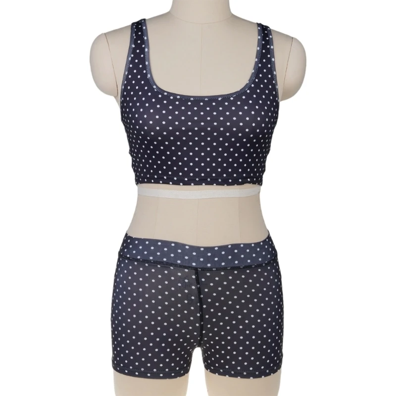 

N7YF Dot Print Sleeveless Crop Top Bra And High Waist Biker Shorts Set 2 Piece Yoga Outfit Workout Tracksuit For Women