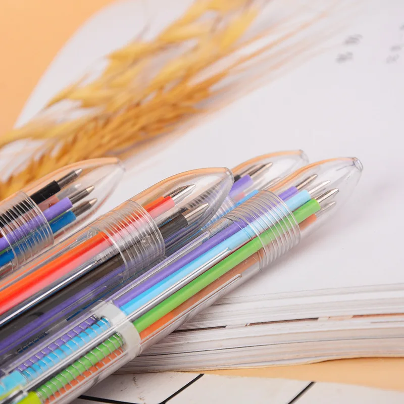 50Pcs Multicolor Ballpoint Pen Multifunction 6 In1 Colorful Stationery Creative School Supplies