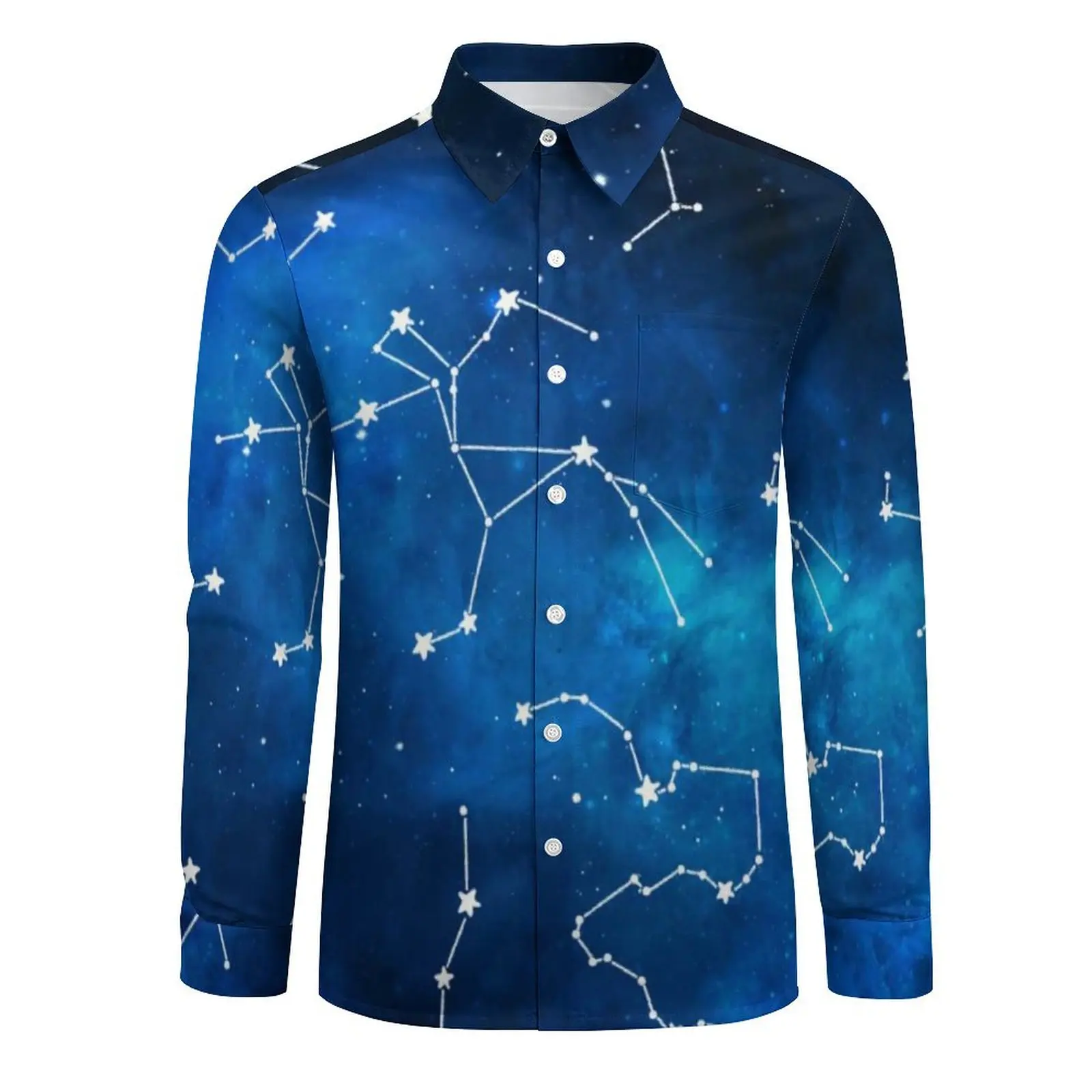 Blue Galaxy Blouse Man Sky Map Constellation Astronomy Shirt Long Sleeve Classic Street Style Casual Shirts Spring Clothes