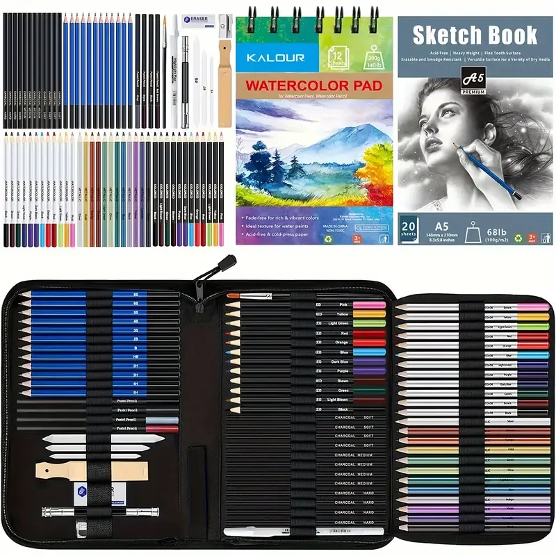

Drawing Set Sketching Kit, 76 Pack Drawing Pencils, Drawing Supplies Include Watercolor Pad, Watercolor, Metallic, Color
