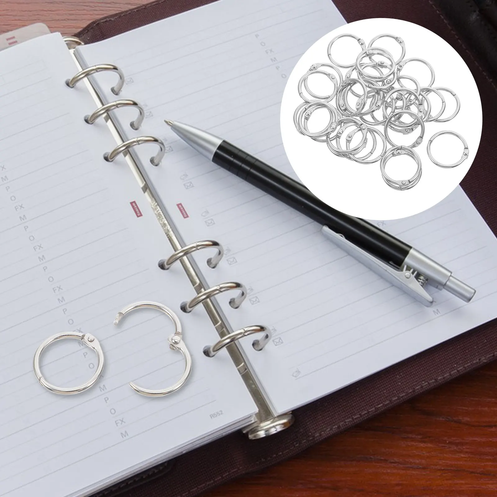 100Pcs Metal Book Rings Snap Ring Loose Leaf Binding Circle Key Ring Photo Album Buckle for Office Home Study Book Circle