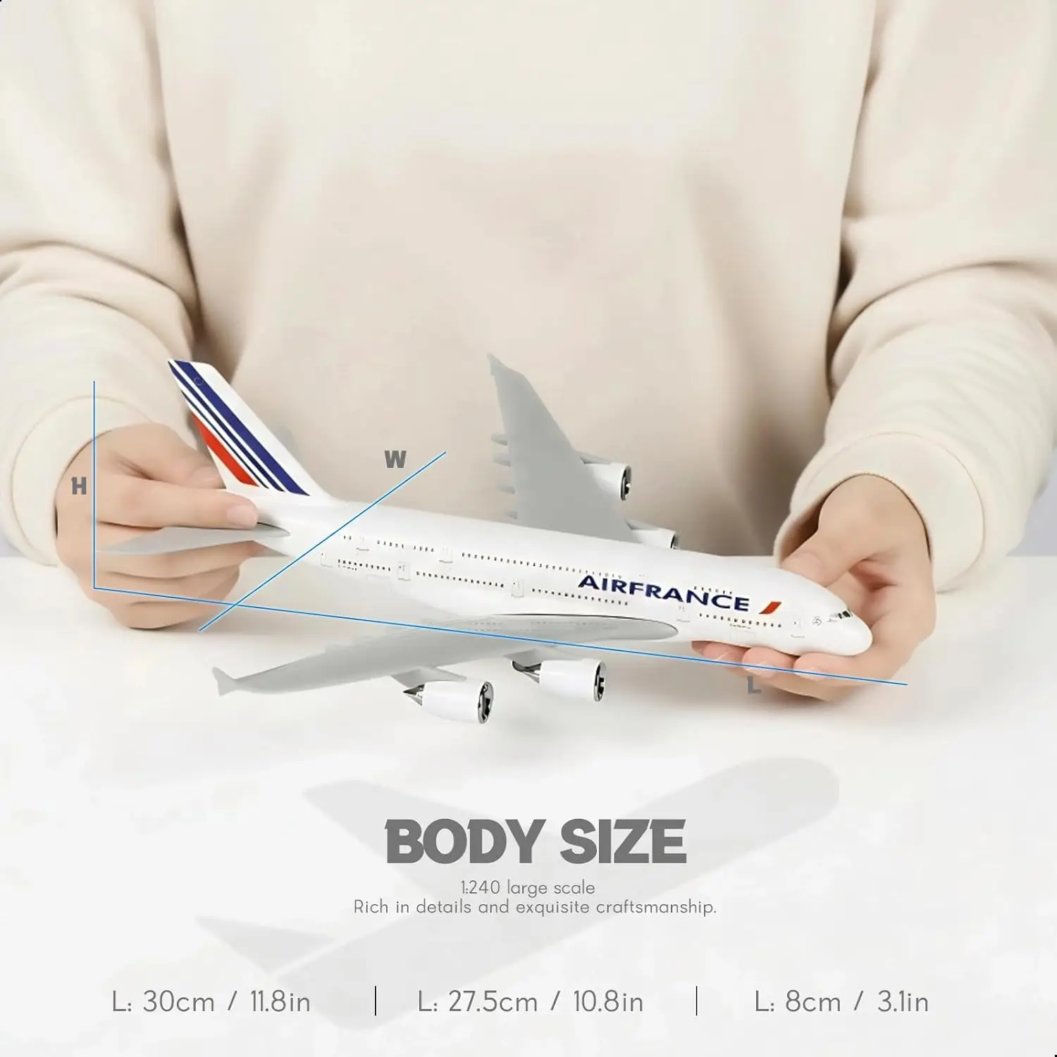 1/240 Compatible for Air France A380 Resin  Airplane Model Kit with Display Stand for Adult Aviation Gift or Display Decoration