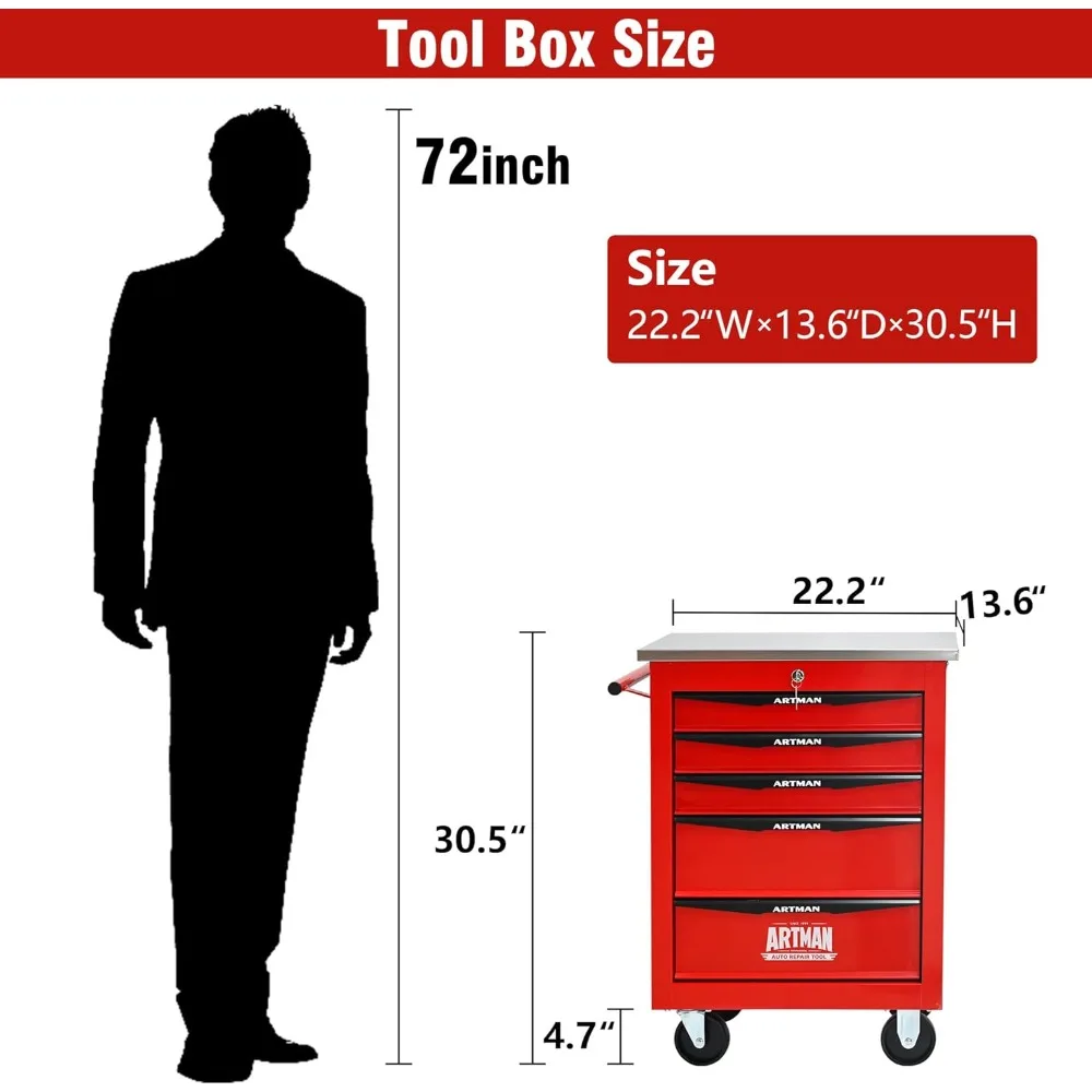 Schubladen, rollender Werkzeugkasten auf Rädern, multifunktionaler Werkzeugtruhe mit Schloss, Schubladen rollender Werkzeugwagen, Trolley-Organizer