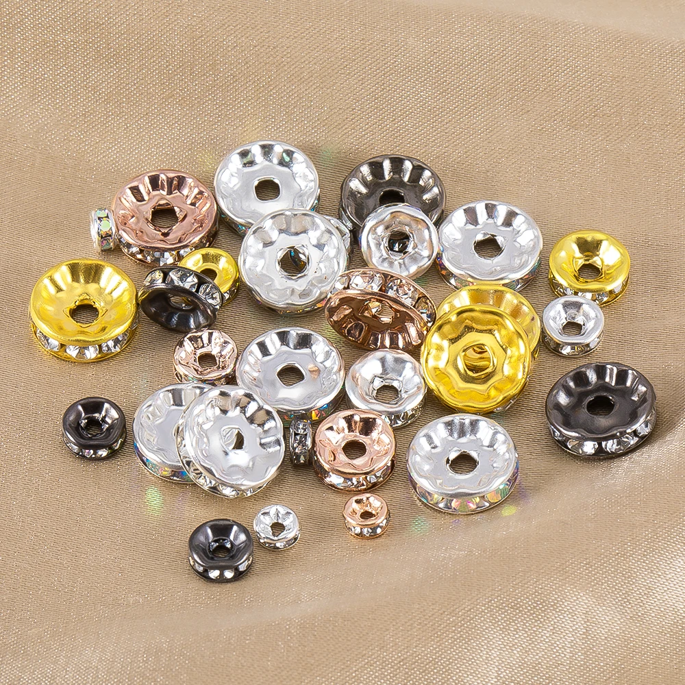 

100Pcs 6/8/10mm Alloy Crystal Beads Rhinestone Rondelle Spacer Beads For Jewelry Making Bracelet Necklace DIY Accessories