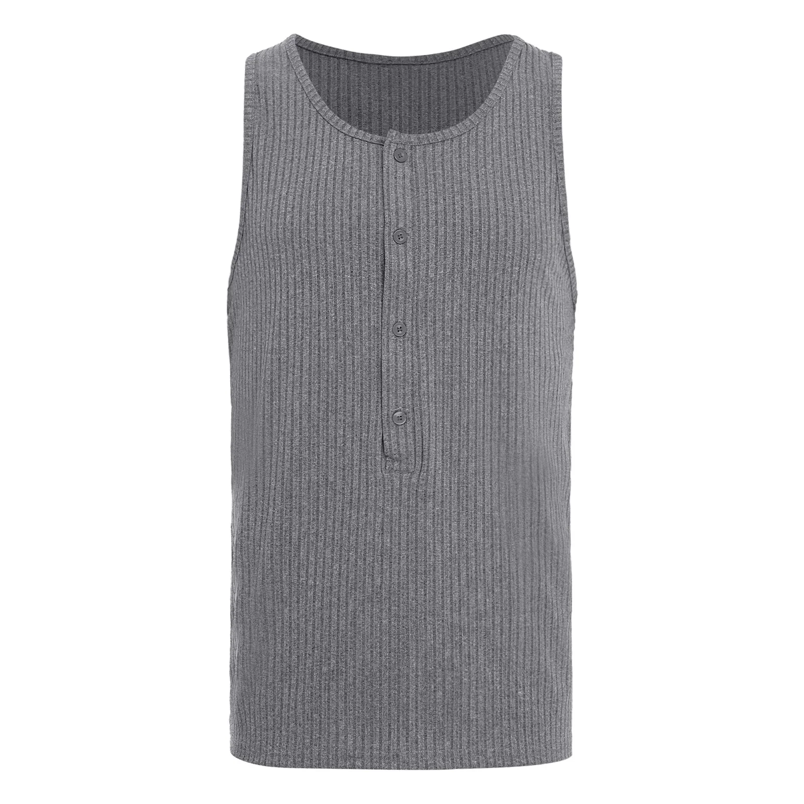Men Button-Up Sport Workout Daily Casual Tank Top Sleeveless Ribbed Vest for Sports Workout Gym Fitness Body-Building Running