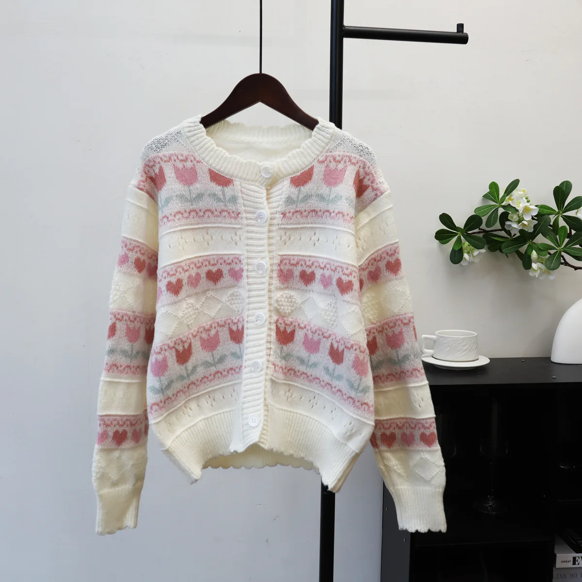 

Pink Love Causal Knitted Cardigan 2025 Autumn/Winter New Sweet Sweater Coat for Women