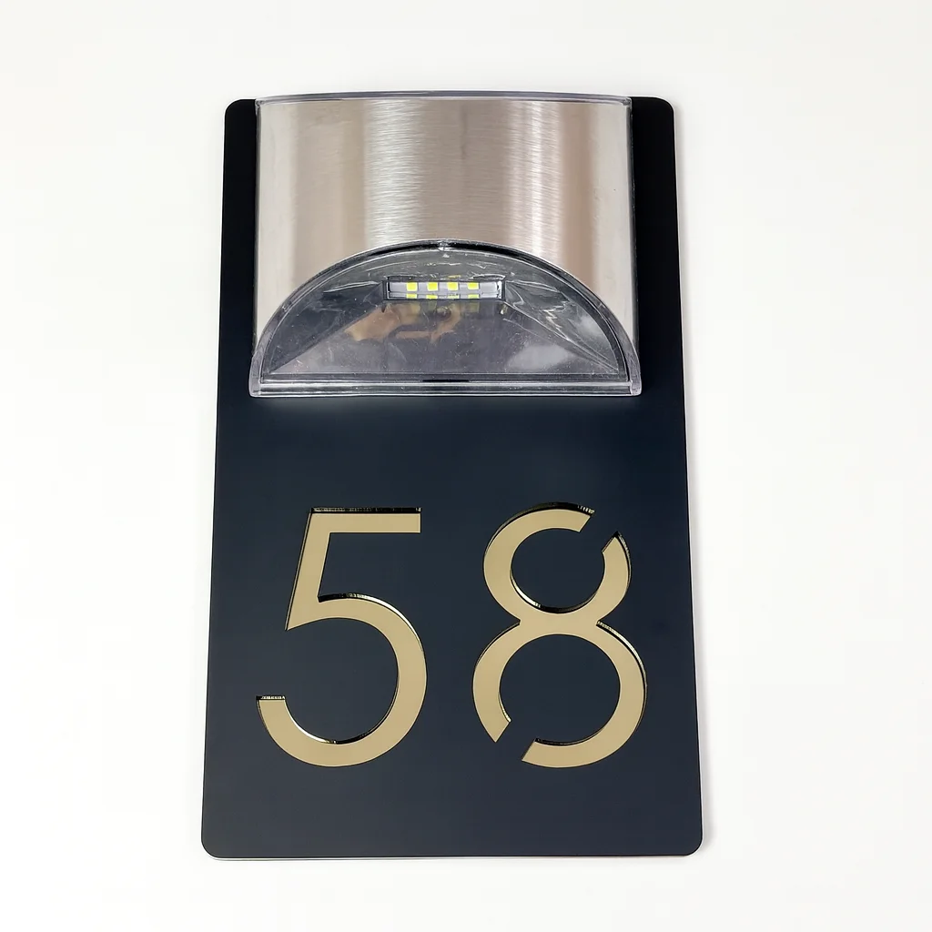 Modern Personalized Custom Solar Outdoor Light House Number Sign Laser Cut Acrylic Address Name Plaque 3D LED Home Gift Plate