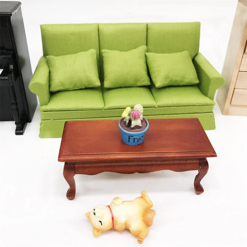 1:12 Mini Dollhouse Furniture Sofa with 3Pcs Pillow Set Simulation Miniature Living Room DIY Doll House Decor(Green)