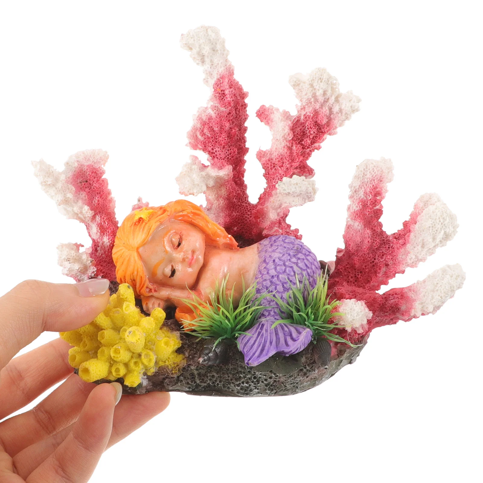 

Aquarium Mermaid Lying on Coral Statue Lifelike Imitation Coral Ornament for Fish Tank Stable Placement Natural Flavor