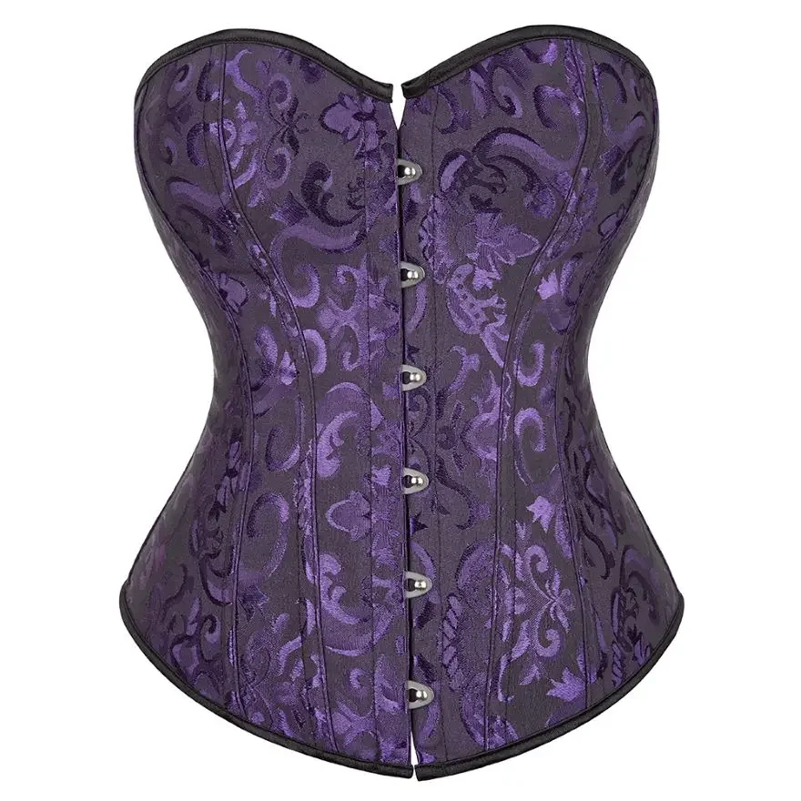 Vintage Floral Satin Overbust Corset Women's Sexy Lingerie Top Body Shaper Bustier Plus Size