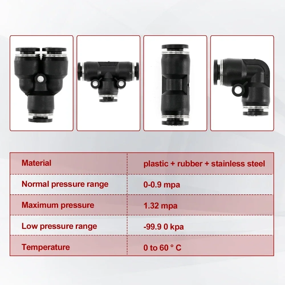 40pcs Pneumatic Fittings Joint Straight Push Connector 0-1.32mpa PU PV PE PY T-Shape for 6mm Pipe Air water Hose Gas Tube OD