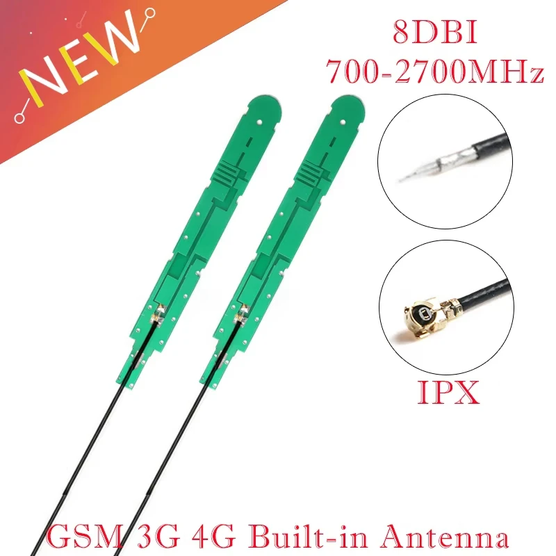5 uds/1 unidad 8DBI GSM 3G 4G antena integrada interfaz IPX placa PCB interna antena con Cable de 12cm antena de banda de 700-2700MHz
