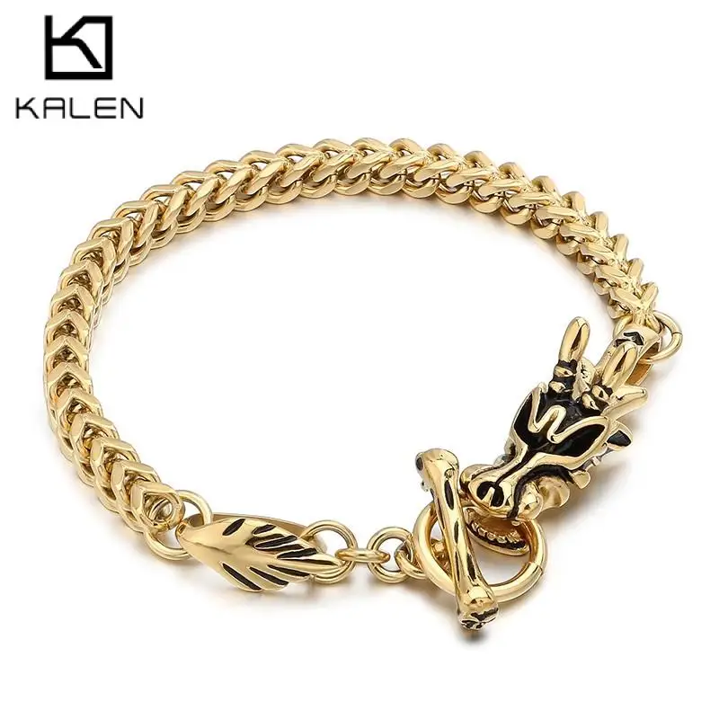 

Vintage Stainless Steel Dragon Charm Bracelet for Men Personalized Mesh Chain Animal Thick Bracelet Lucky Metal Fashion Jewelry