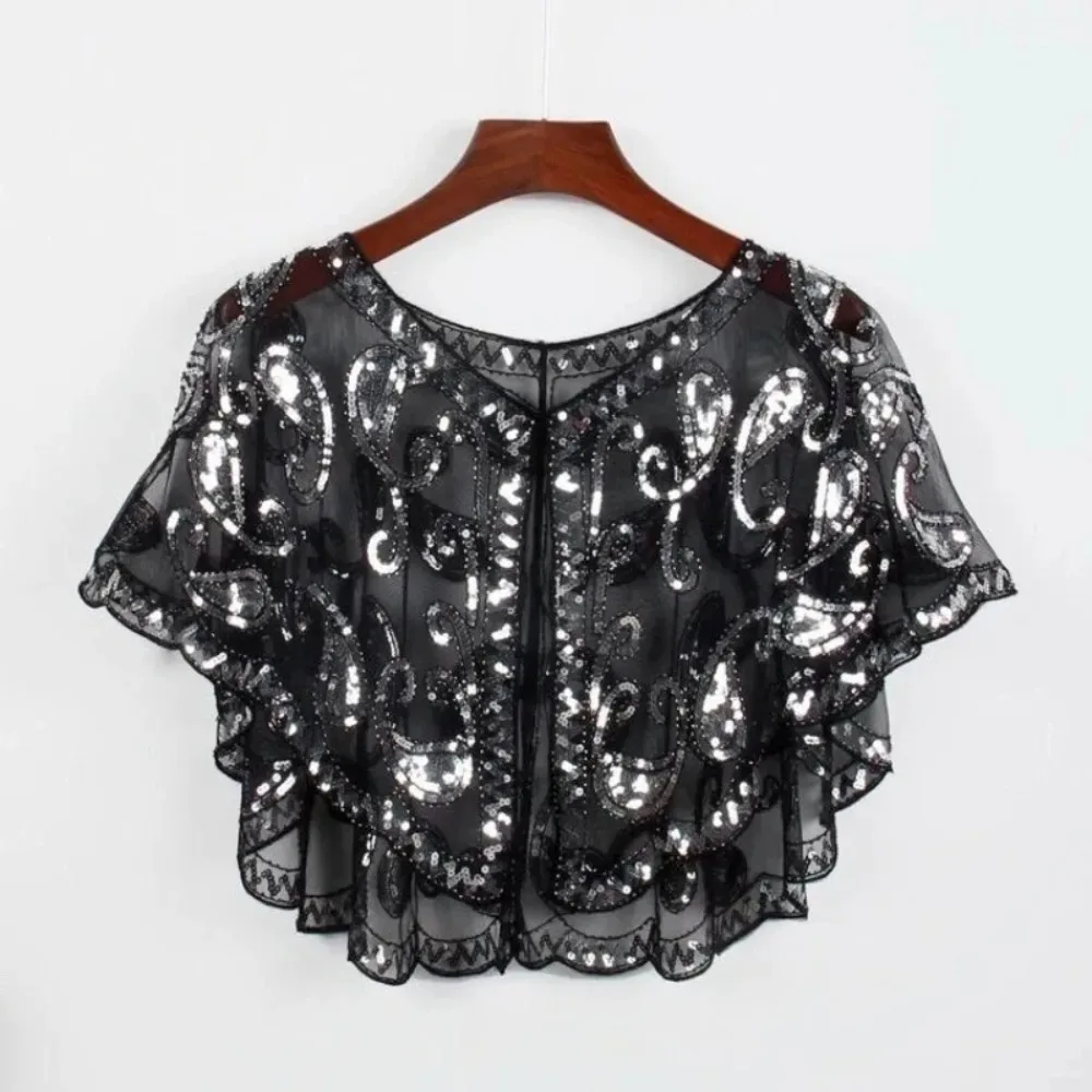 غطاء ترتر لحفلات الزفاف النسائية خمر 1920s شال مطرز بالتر بوليرو فلابر مساء كيب سترة المرأة