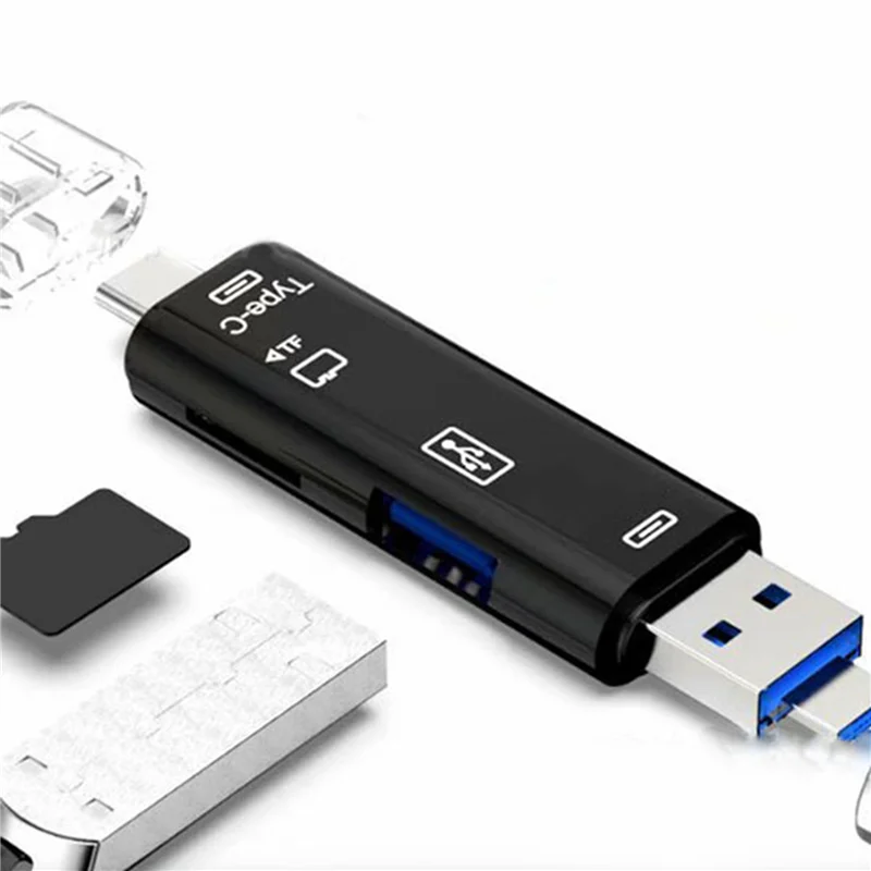 -A96Z 3X 5-In-1 Pembaca Kartu OTG Multifungsi Micro-sd / Kartu SD / Pembaca USB Mendukung TF Android Tipe C Ponsel / Komputer