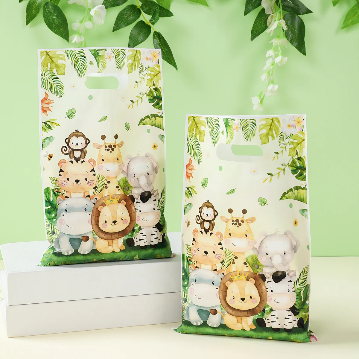 10/25/5pcs Jungle Animal Pattern Gift Bag, Candy Tote Bags, Birthday Party Packaging Bags,Baby Shower Decoration Favors Supplies