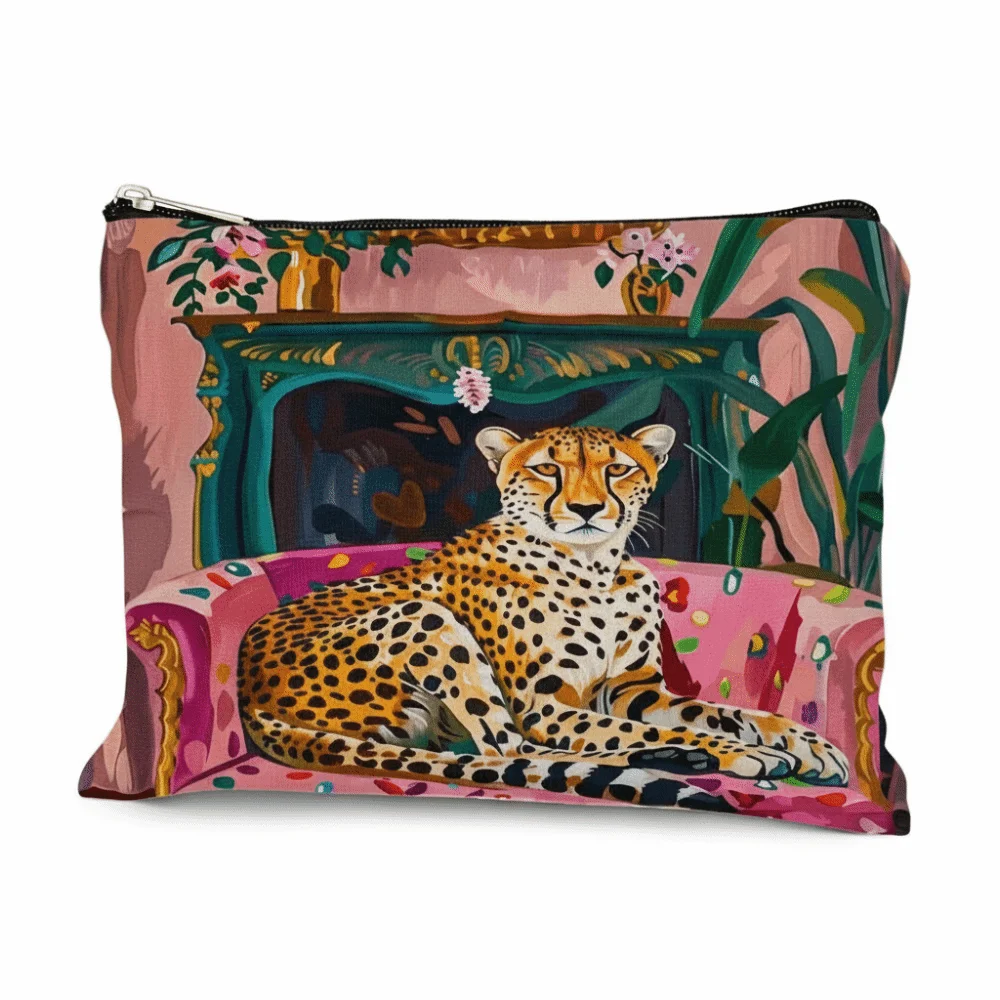 New Large Capacity Makeup Bag Leopard Print Canvas Zipper Pouch Multifunctional Jewelry Storage Bag Women