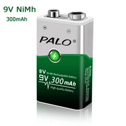 PALO 300mAh 9V NI-MH Rechargeable Battery 6F22 6LR61 9Volt nimh Rechargeable Batteries for Digital Camera Control metal Detector