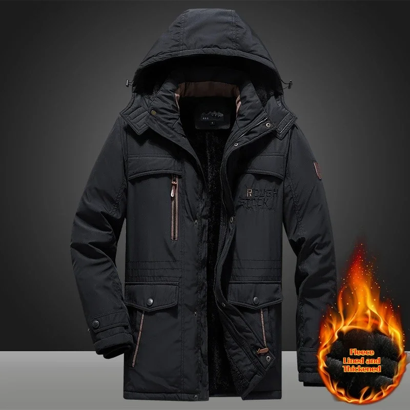

2025 Winter Parka Coat For Men Thermal Padded Heavy Duty Hooded Long Sleeve Thickened Warm Plus Size Windproof Jacket