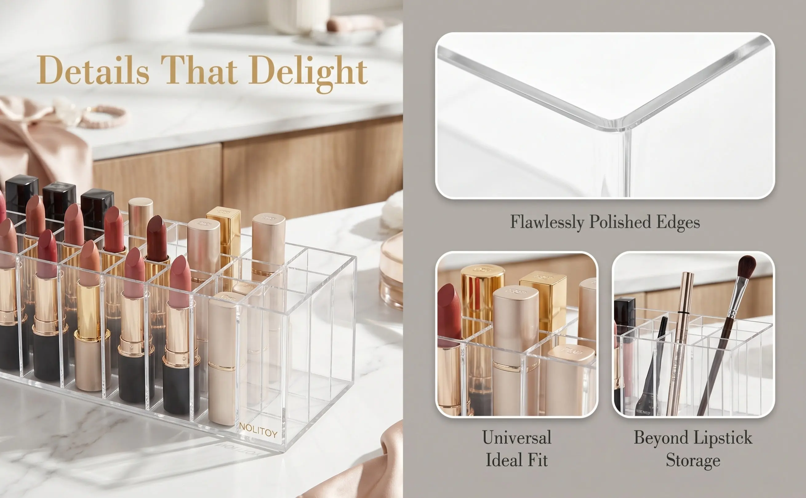 Multipurpose Makeup Storage Organizer Acrylic Large Capacity Case Desktop Lipstick Holder Display Stand for Home Office