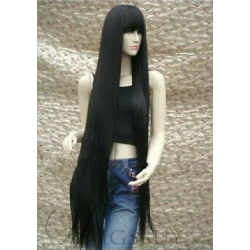 COS WIG New Fashion Elegant Long Bla Straight Cosplay Party Full Wigs 150cm