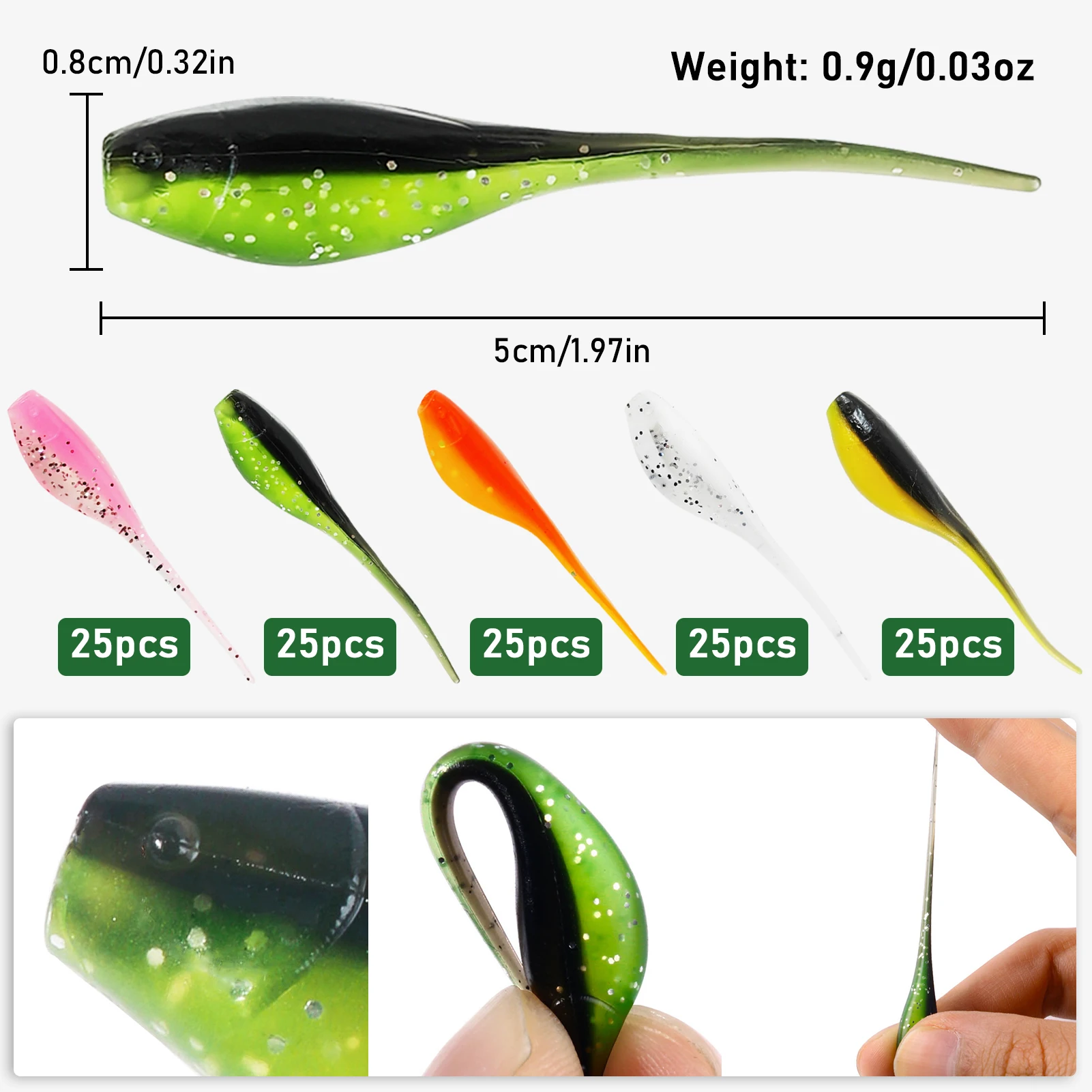 شحن فيشر 140 قطعة/صندوق كرابي سويم متذبذب مع خطافات تهزهز، 5 سم 0.9 جرام طعوم صناعية ناعمة للبطن الكبير، مجموعة طُعم دودة تادبول #2