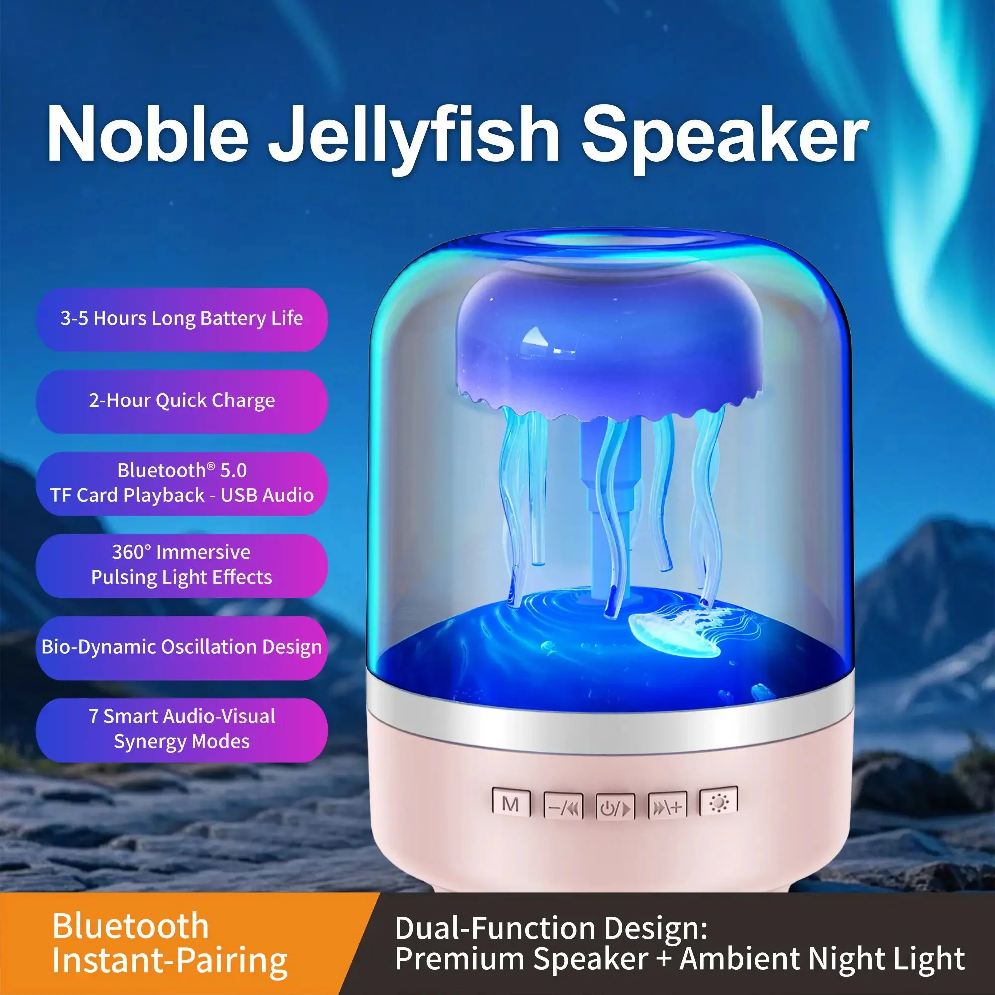 EISLLOLY Kwallen Nachtlampje Bluetooth-compatibele luidspreker Hi-Fi Stereo LED Kwallen Omgevingslicht voor woondecoratie