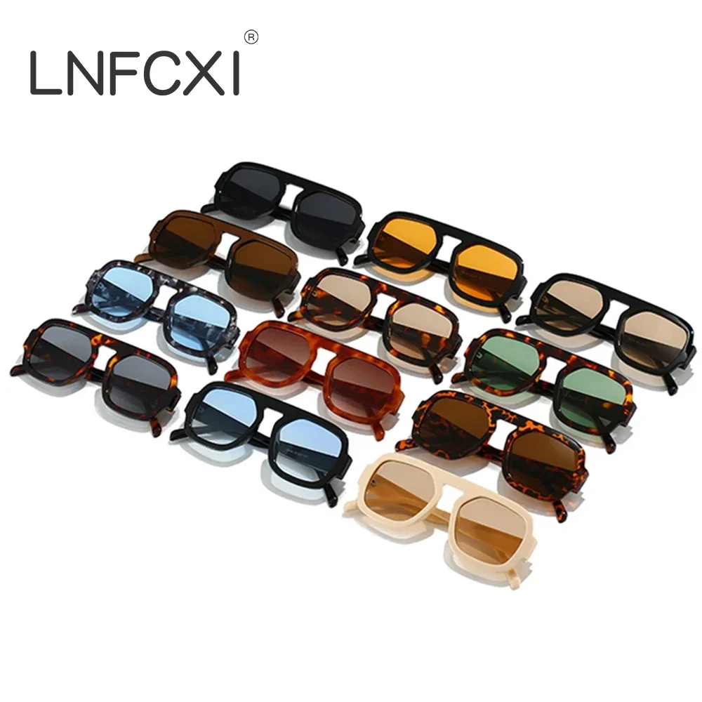 LNFCXI New Retro Square Sunglasses Women Fashion Leopard Green Gradient Shades UV400 Men Punk Sun Glasses