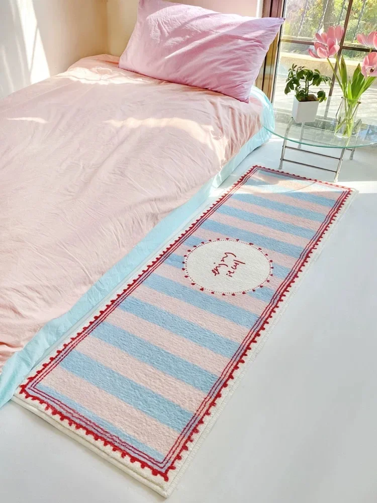 VIKAMA Long Strip Imitation Cashmere Carpet Bedside Mat Comfort Bedroom Bed Blanket Bay Window Cloakroom Home Decor Blanket