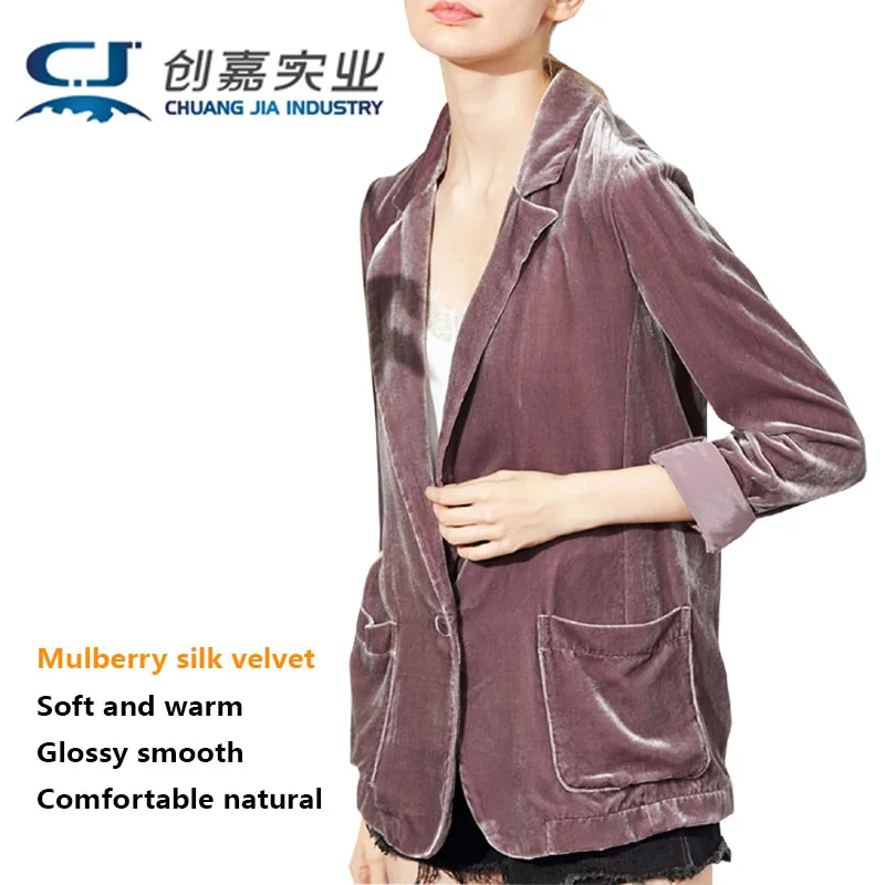 Real Silk Velvet Spring Autumn Lady Suit Jacket High-end Design Sense Thin Style Hanging Temperament Cardigan Silky Luster Black
