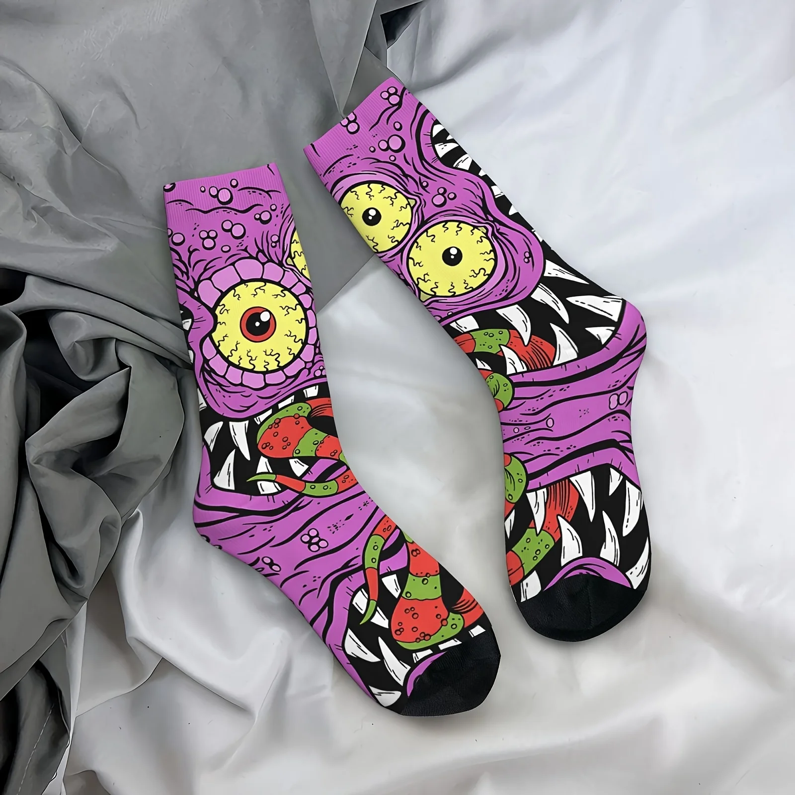 

Purple Monster Retro Compression Socks 1 Pair Seamless Printed Funny Novelty Happy Crew Sock Gift for Men Women