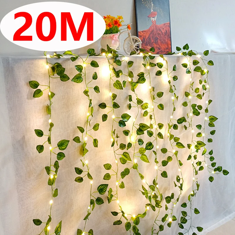 

20/2M Artificial Plants Wall with LED String Light Ivy Garland Plant Leaves Wall Hanging Room Bedroom Garden Party Decoration