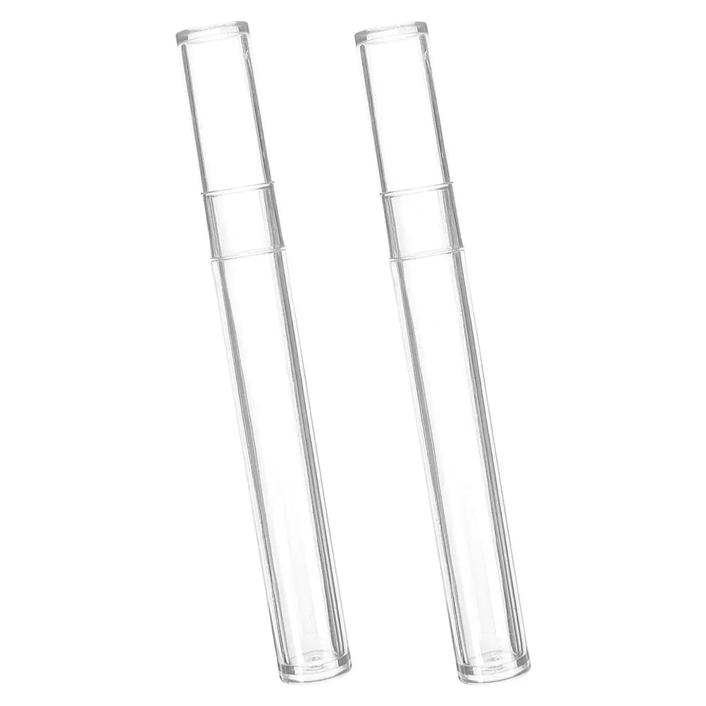 

2 Pcs Round Box Tweezers Storage Long Tubes Glass Guitar Slide Bead with Screw Caps Beads