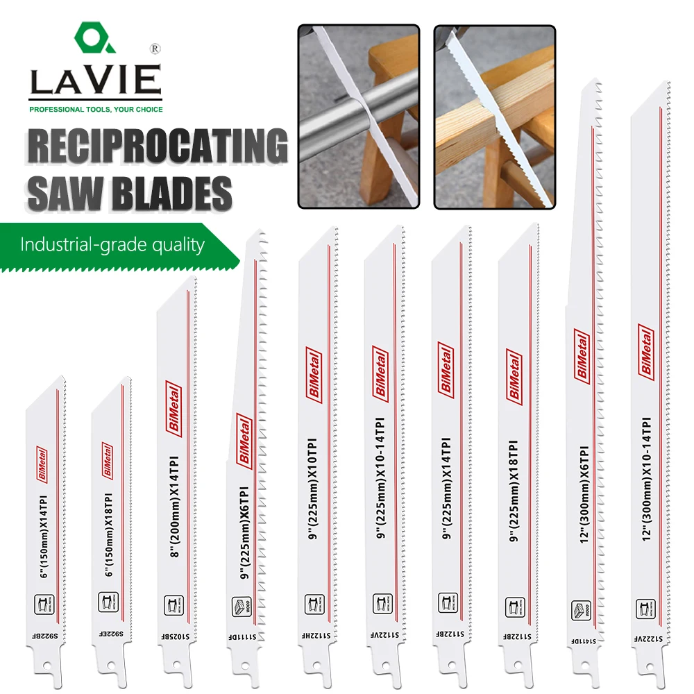 

LAVIE 10PcsHigh Performance Woodworking Saw Blade Reciprocating Combination Jig Saw Blade for Wood Cutting Strong 6" 8" 9" 12"