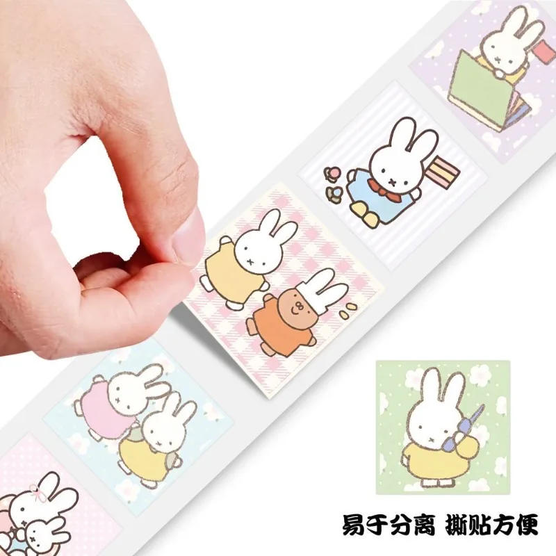 Miffy 500pcs Roll Sticker High Color Value Cartoon Cute Printing Student Water Cup Hand Book Diy Graffiti Waterproof Sticker