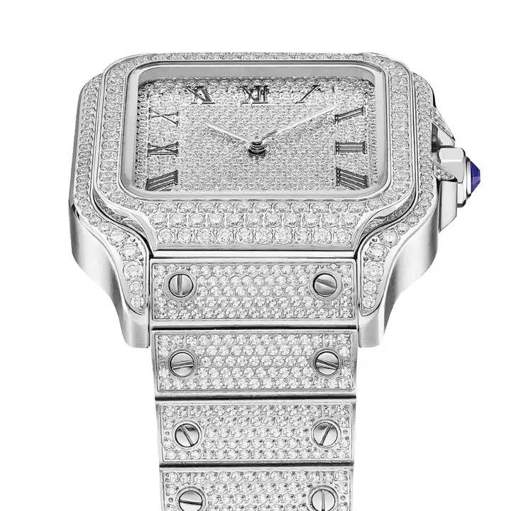 

2025 New Trend Sports Quartz Watch Full Diamond Square Design