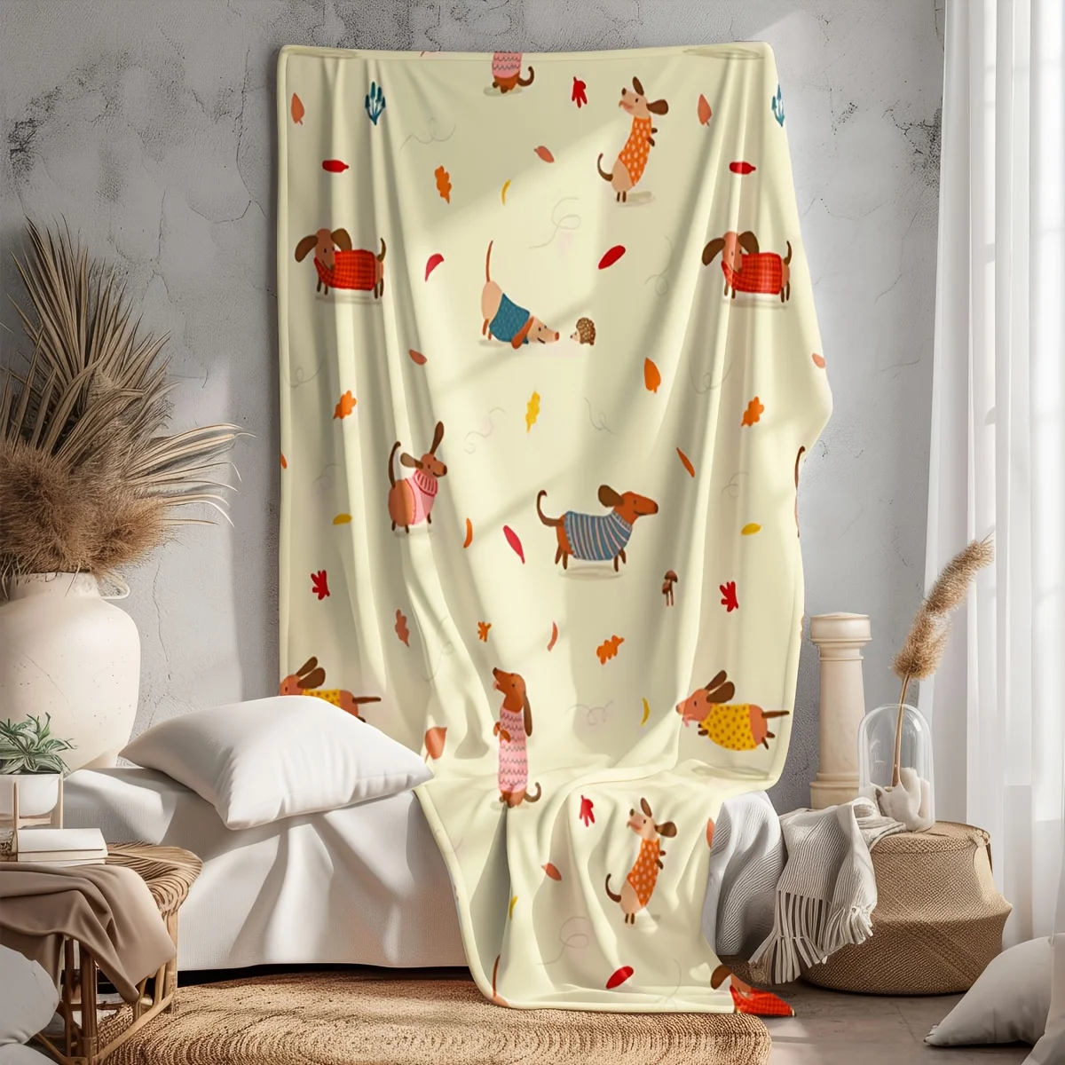 Hound Sweater Dog Flannel Blanket - Soft Fluffy Cute Pattern, Light Warm for Bed/Sofa/Nap, Funny Cartoon Animal Gift