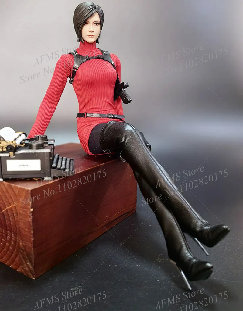 1/6 Women Soldier Ada Wong Shoes Long Boots Stiletto High Heels Red Sweater For 12Inch Action Figure Body Model