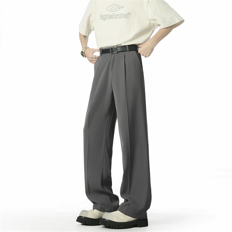 

Summer Cool Ice Silk Casual Suit Pants Men's Wear Loose Draped Solid Color Straight Trousers New Fashion Tide