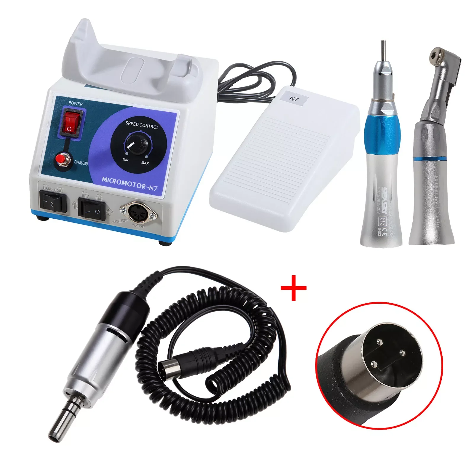 Dental Marathon 35K RPM Micromotor N7/E-type Motor/Slow Low Speed Contra Angle Straight Handpiece Fit Nsk