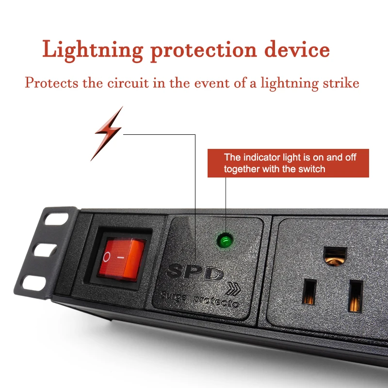 US Power Strip Surge protection PDU Power Distribution Unit 3Pin US Socket Network Cabinet Rack Aluminum alloy