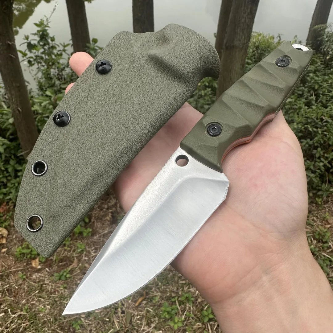 

Portable outdoor straight knife, sharp and durable D2 blade G10 anti slip handle, K sheath strap buckle, practical cutting tool