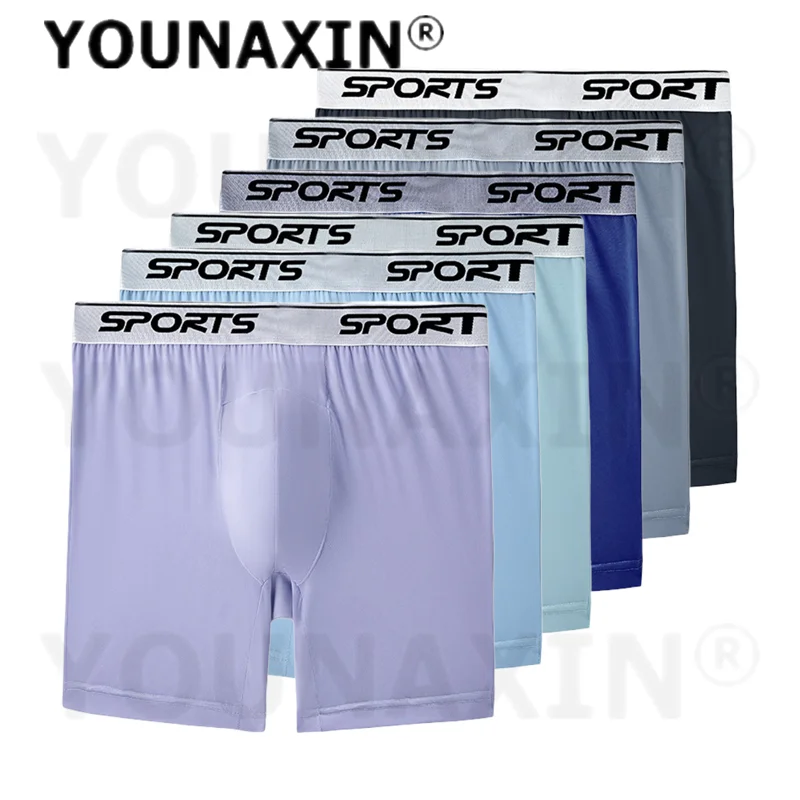 6 Pcs Men Large Size Long Leg Panties Oversize Ice Silk Undies Loose Shorts Asian Size XL 2XL 3XL 4XL 5XL 6XL 7XL 8XL 9XL