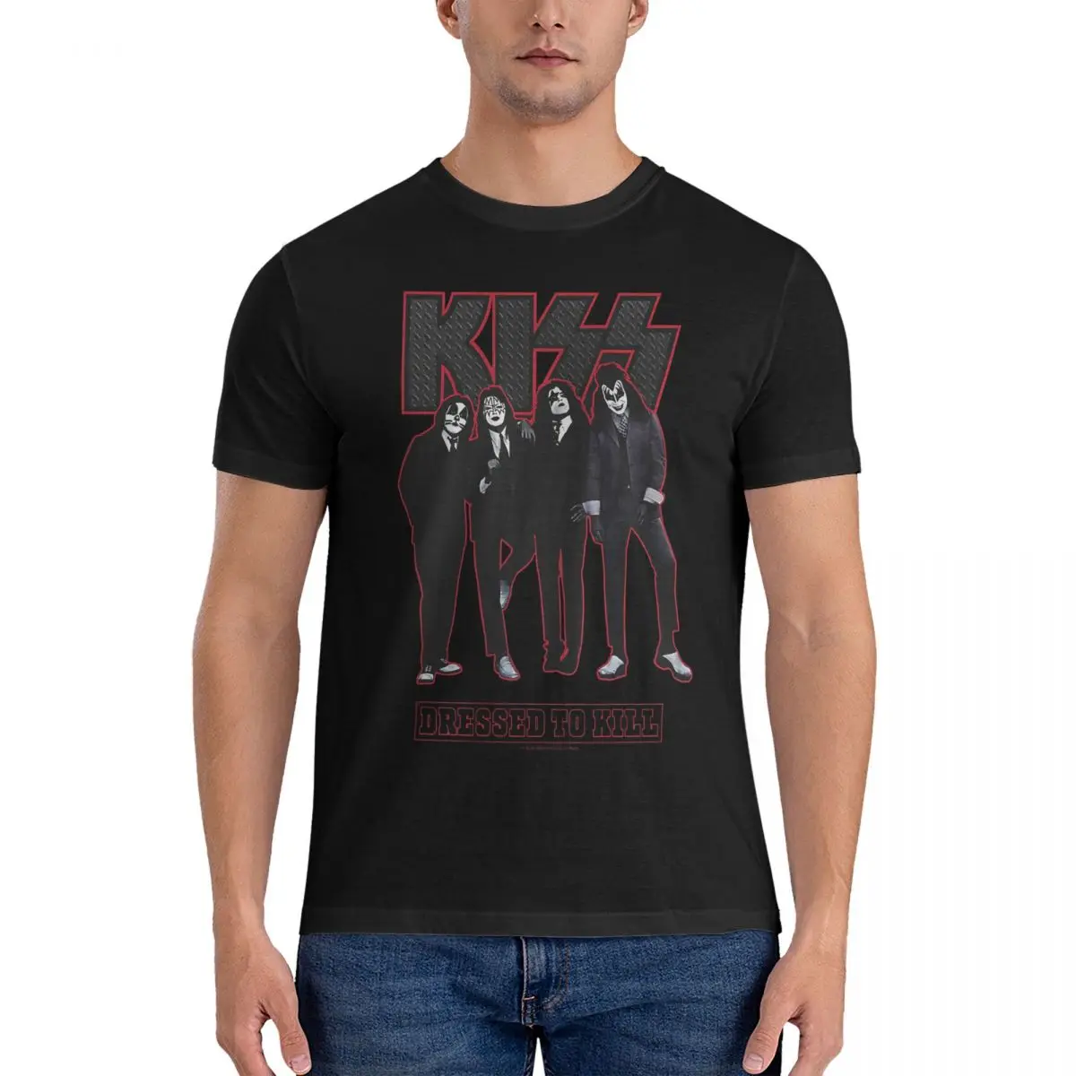 KISS Dressed To Kill T Shirts for Men Pure Cotton Casual T-Shirts O Neck K-KISS Tees Short Sleeve Tops Printed