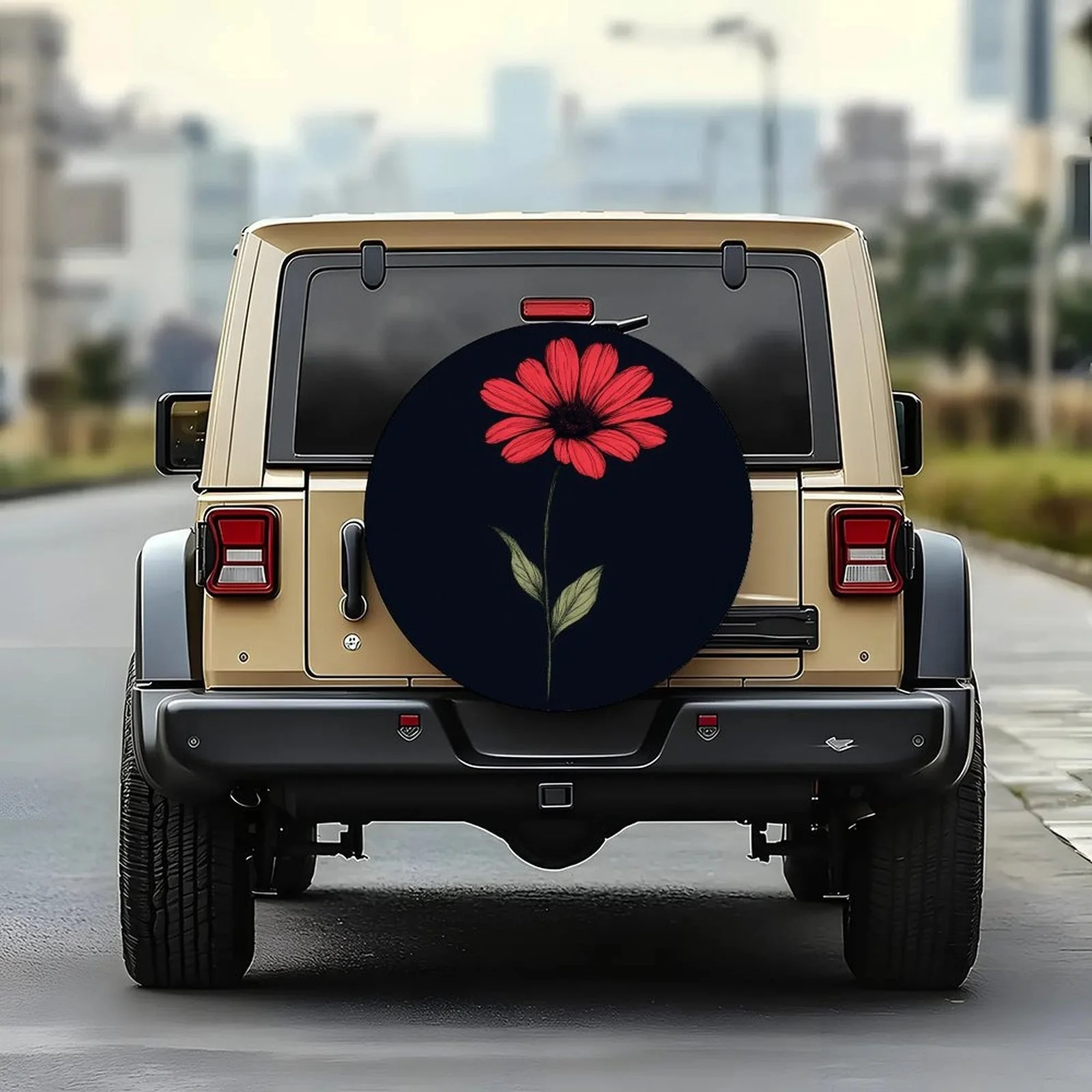 1pc A Red Daisy Flower Patterned Tire Cover, Stylish Universal Wheel Protection Cover, Compatible With Most Car Wheels