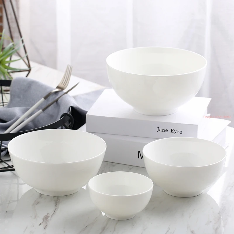 4/4.5/8 Inch, Plain White Bone China Bowl for Fruit and Instant Noodle, Ceramic Lunch Container, Microwave Safe,
