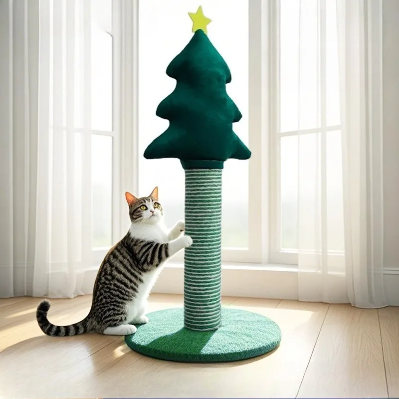 クリスマスツリー猫スクラッチポスト頑丈なベース省スペース耐久性のあるサイザル麻スクラッチボードホリデー装飾猫家具猫の木