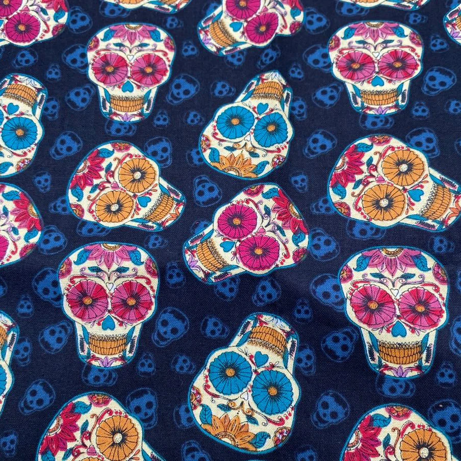 DIY Sewing Doll Cloth Party Home Decor Vintage Punk Flower Skull Printed Cotton Fabric Bundle Patchwork Cool Halloween Plain