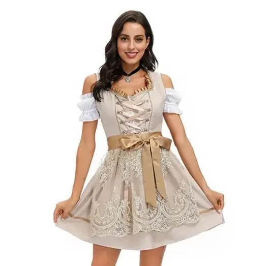 Women Deluxe Oktoberfest Beer Girl Costume Maid Wench Germany Bavarian Dirndl Dress